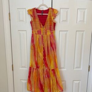 Anthropologie Red and Yellow Maxi Dress